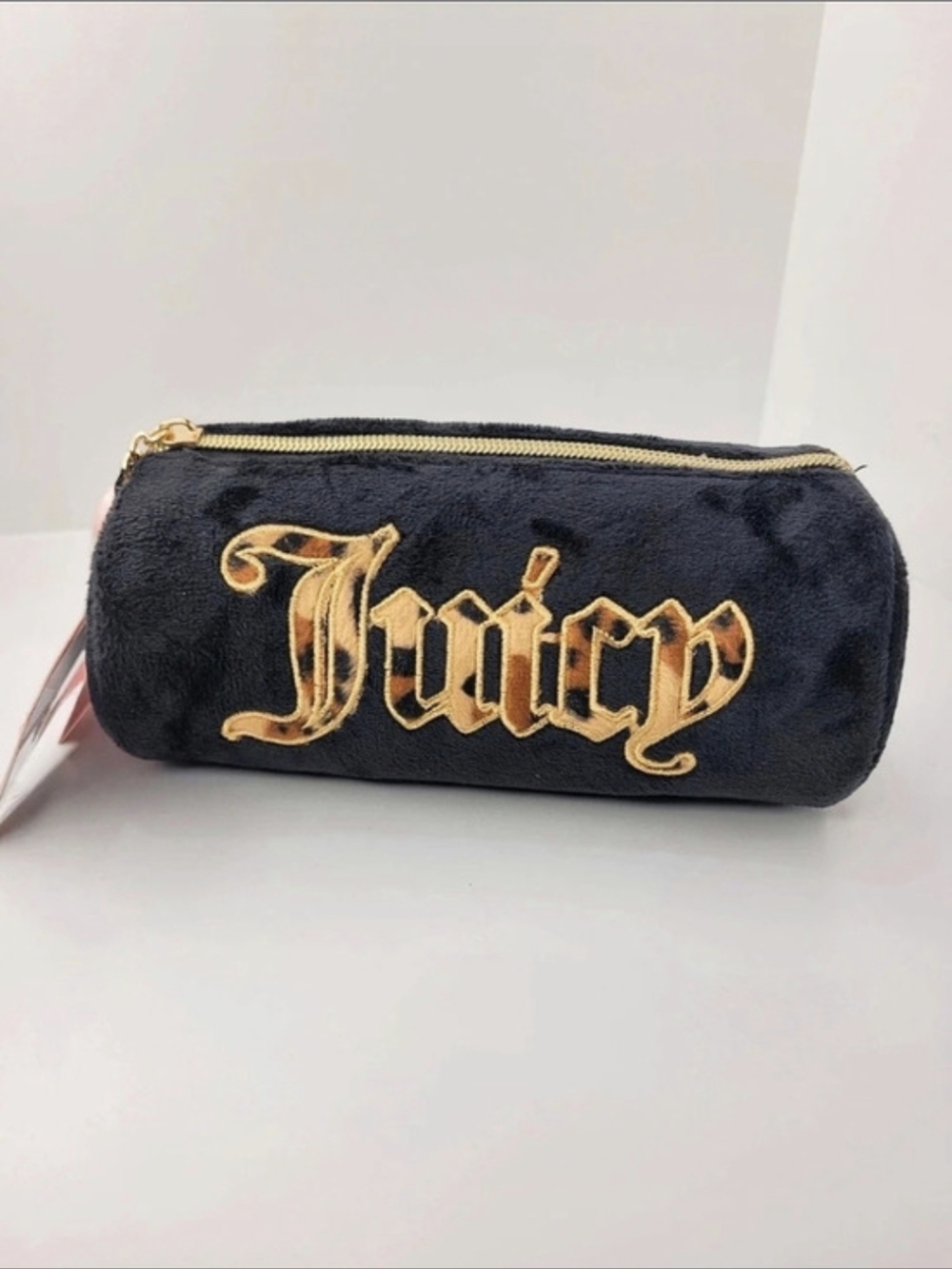 🖤▪️Juicy Couture▪️ Velour Cylindrical Travel Cosmetic Bag Black & Gold NWT